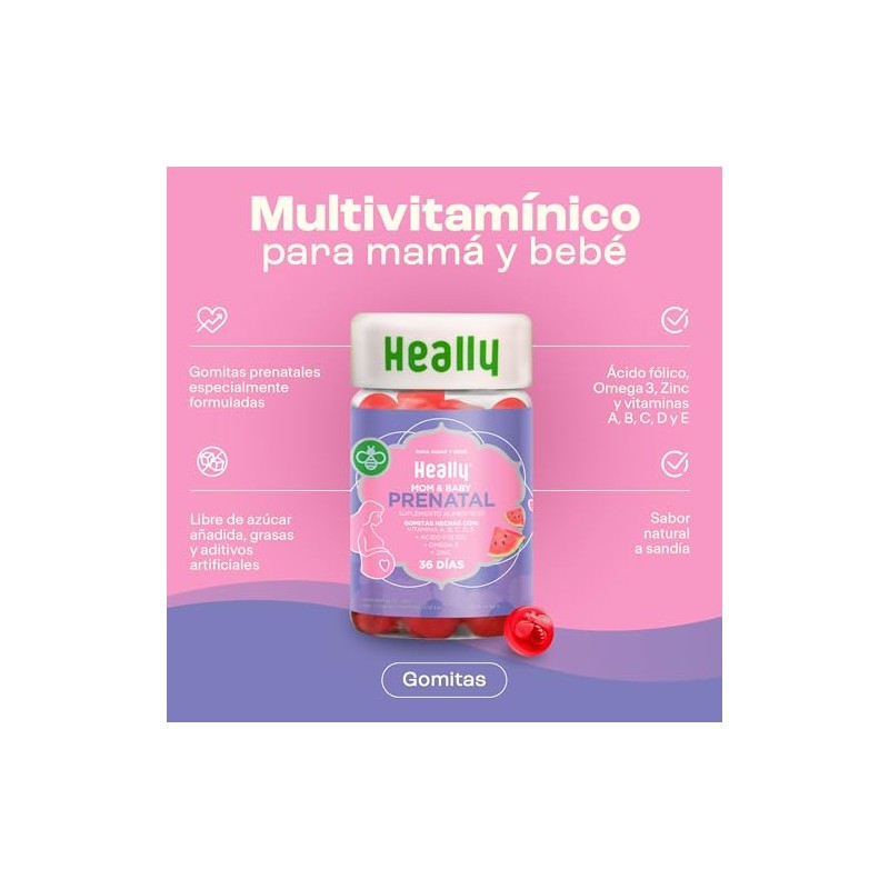 Heally Gomitas Prenatales Ácido Fólico Mujer Omega Zinc Vitaminas Multivitaminico