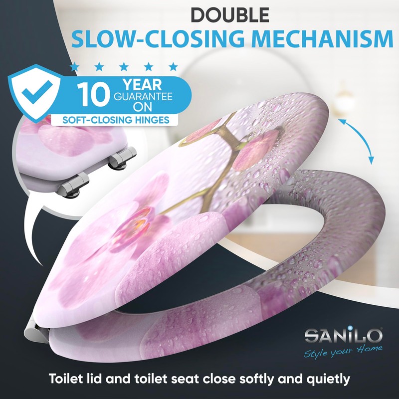 SANILO Wooden Toilet Seat with Soft Close [ELONGATED] - Decorative,