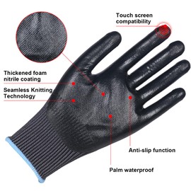 HPHST Work Gloves, 12 Pairs Work Gloves Men Women with Nitrile Coating Gardening Gloves Touchscreen Work Gloves Protective Gloves for Assembly Work (Grey, XX-Large)