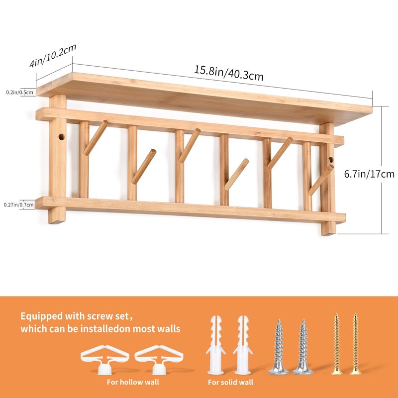YeadCedle Coat Rack Wall-Mounted with Shelf Coat Hooks Wall Mount
