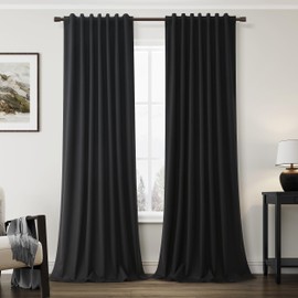 Cortinas 100 % opacas de lino natural de 90 pulgadas de largo, 2 paneles para recámara, patio, puerta corredera, sala de estar, cortinas de oscurecimiento elegantes y modernas cortinas negras con