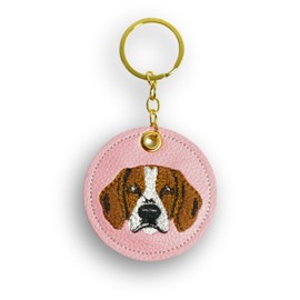 VUHALA Pink Beagle Embroidered Keychain – Handmade PU Leather Dog Bag Charm for Women, Cute Purse Accessory (Beagle)