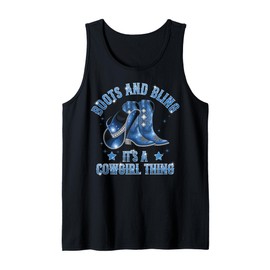 Cowgirl Hat Boots And Bling It's A Cowgirl Thing Denim Decor Tank Top