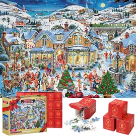 FUGLAD Puzzle Advent Calendar 2024 Christmas - 24 Box Christmas Countdown Surprise Jigsaw Puzzle, 1008 Pieces Family Game for Kids Adult, Christmas Decor 27.5 x 19.7 inches (Christmas Eve Street)