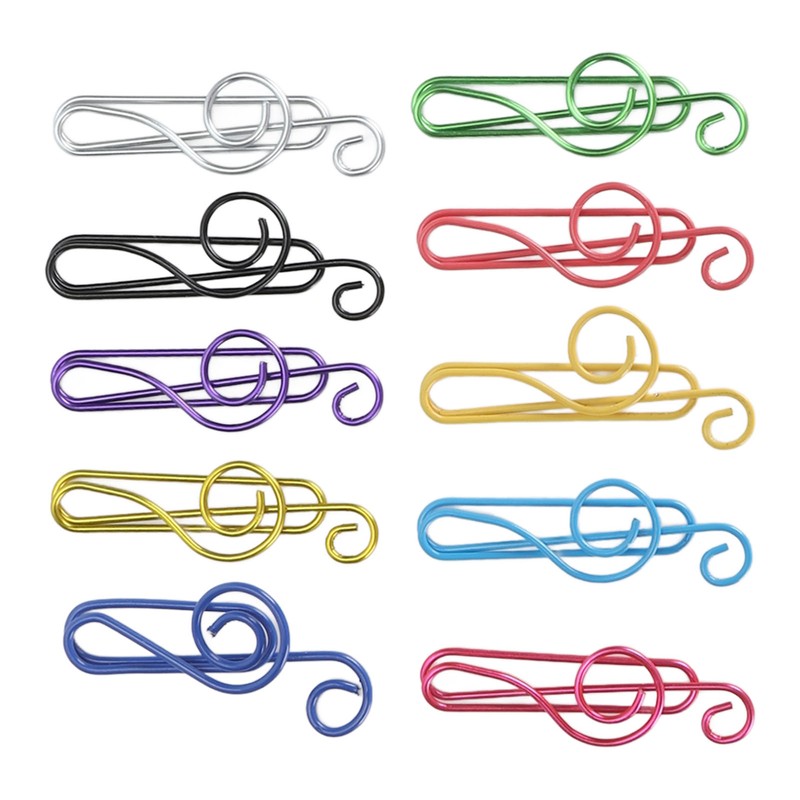 100Pcs Cute Note Paper Clips 10 Colors Metal Music Note
