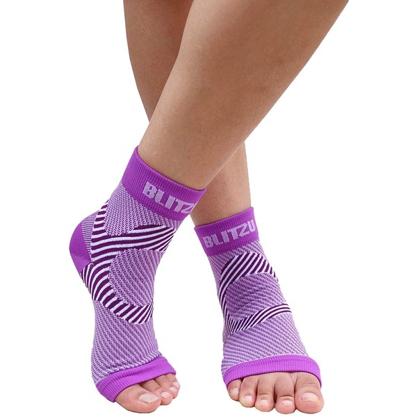 BLITZU Plantar Fasciitis Compression Socks For Women & Men - Best Ankle and Nano Sleeve For Everyday Use - Provides Foot & Arch Support. Heel Pain, and Achilles Tendonitis Relief. PURPLE L/XL