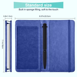 Pisypox Checkbook Cover for Personal Checkbook，Pu Leather Check Book Covers for Women and Men，With Pen holders and Elastic Bands & Built-in Clear Plastic Divider for Duplicate Checks，Blue