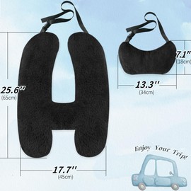 Soft Plush Car Pillow Travel Pillow for Kids with Neck Support Headrest, H-Shape Car Pillows for Kids Sleeping on Long Road Trips, Adults Child Car Seat Pillow, Body Support Travel Accessories, Black