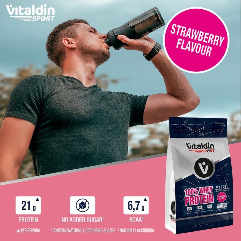 VITALDIN SPORT 100% Whey Protein Strawberry 500 g - 100%