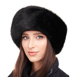Futrzane Siberian Headband - Womens Faux Fur Headbands - Fluffy Russian Earband - Size M (Black Siberian)
