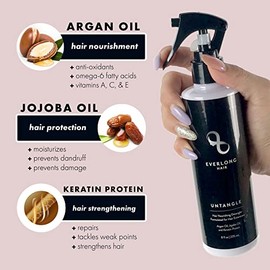 everlong Acondicionador Desenredante Desenredante Desenredante para Extensiones de Cabello y Pelucas, Infundido Con Proteína de Queratina, Aceite de Argán y Jojoba, Seguro para Todo Tipo de Cabello, I