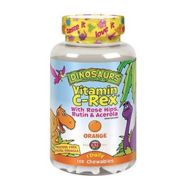 KAL Dinosaurs Vitamin C-Rex 100mg Supplement for Kids, Orange Chewables, No Fructose, 100 Count