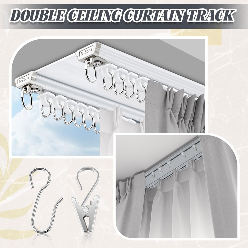 Juexica Ceiling Curtain Double Track Set 3ft-13ft/4 Meter White Double