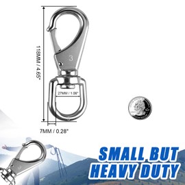 KINLINK 304 Stainless Steel Swivel Snap Hooks, 4 Pack 4.6 Inch Flag Pole Clips, Heavy Duty Large Spring Snap Hooks for Boat Anchor Ropes and Cables