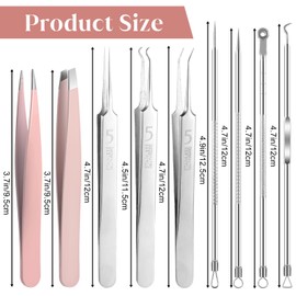 KFHENSOMR 9 Pcs Pimple Popper Tool Kit Professional Blackhead Remover Comedone Extractor Kit Stainless Steel Pimple Extractor Ingrown Hair Removal Tweezers Tool for Pimples Blackheads Zit Removing