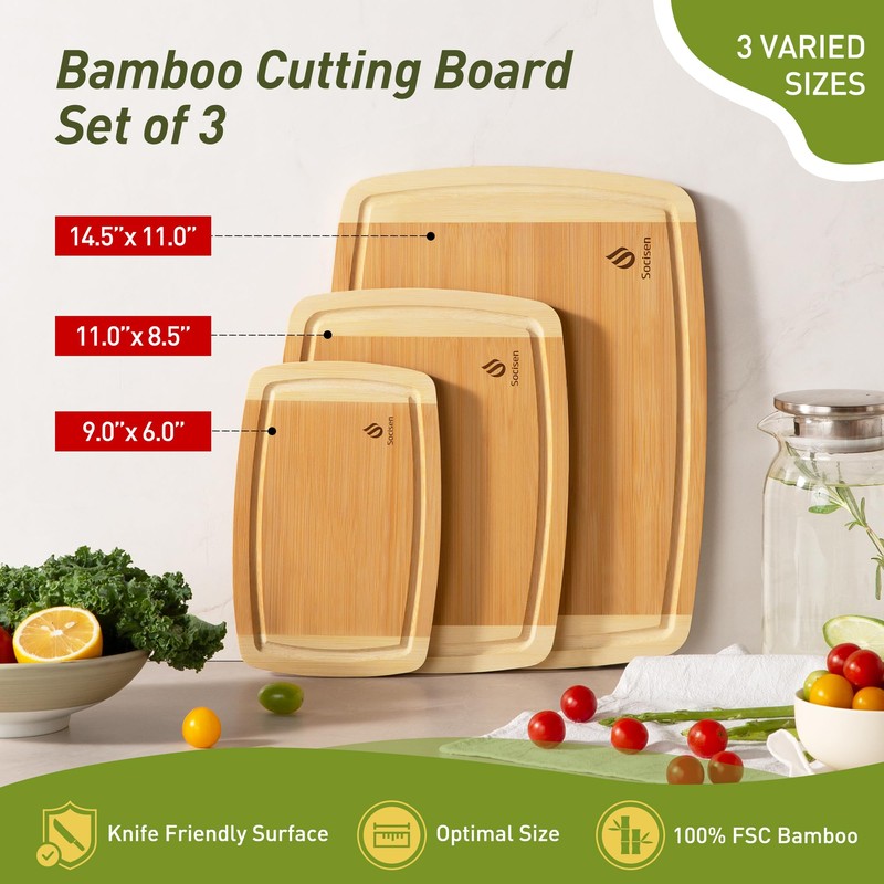 Bamboo Cutting Board Set Non Slip Feet Over Sink Tablas