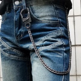 Ahiller Dual-Lock Wallet Chain - 25" Men's Heavy Duty Stainless Steel Keychain with Alloy Carabiner, for Biker Punk Style Accessories (YK-Gunmetal-JR-1P)