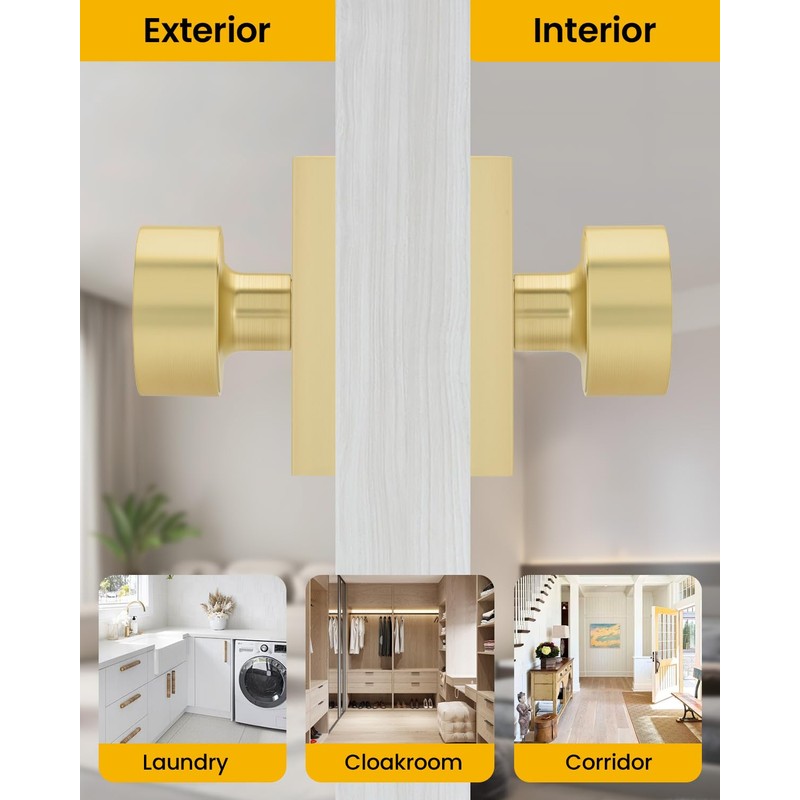 Goldenwarm Gold Dummy Door Knob, Zinc-Alloy Brushed Gold Heavy Duty
