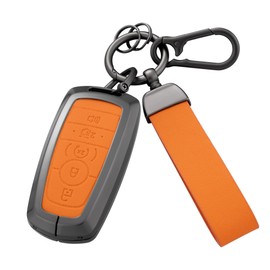 Qunzes Key Fob Cover with Heavy-duty Keychain for Ford Explorer Fusion Ranger Bronco Escape Edge Expedition Mustang F150 (Orange)