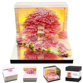 Time Piece 3D Calendar 2027, Tear Away Desk Calendar With LED Light & Tear-Off Notes, Art Sculpture Calendar Gift Idea‌ For Office & Home Decor (Magic Tree - Pink)