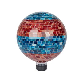Alpine Corporation HGY292 Striped Mosaic Gazing Globe, Stylish Décor for Garden, Patio, & Lawn, 12" H, Orange and Turquoise