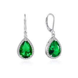 YONVUN Crystal Gemstone Drop Dangle Leverback Earrings Plated 18k Gold Teardrop Oval Pear Zircon Diamond Birthstone Jewelry Set Gift for Wife Mom Daughter Girlfriend