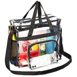 Jetcloud Large Clear Tote Bag for Women Men, Waterproof PVC Shopping Bag Transparent Security Work Tote Shoulder Crossbody Bag with Handles Zipper for Stadium, Sports Games,Work,Leisure Occasion
