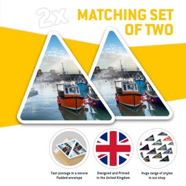 2 x Triangle Stickers 7.5cm - Fishing Boats Mevagissey Cornwall Fun Decals for Laptops,Tablets,Luggage,Scrap Booking,Fridges #45024