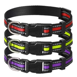 3 Pieces Reflective Dog Collar Adjustable Nylon Pet Collars Reflective Nylon Dog Collars with Quick Release Buckle for Medium Dogs (Large)