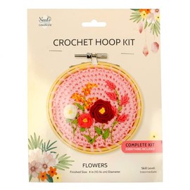 Generic Needle Creations Pink Flowers 4 Inch Crochet Hoop Kit, NC-CRCHKT-FLWR4