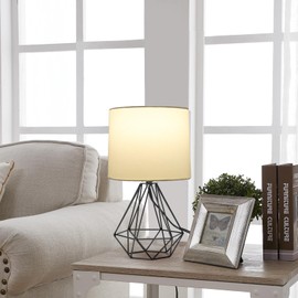 Aigostar - Table Lamp, Small Bedside Lamp, Modern Hollow Block Design Table Lamp, Desk Lamp with White Fabric Shade and Metal Base, E14 Socket, Ecologically Modern and Vintage Cute
