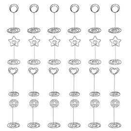 EATAKWARD 24-Pack Table Number Holder Wedding Table Name Card Holder Clips Place Paper Menu Clips in 4 Different Shapes Picture Memo Note Photo Stand 85MM, Nickel
