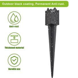 Insaga Decorative 4x4 Fence Post Anchor, Heavy Duty Mailbox Post Anchor 24.2 x 3.7 x 3.7'' Post Anchor Spike, 4pcs Black Coated Fence Post Spike to Support Post (3.5''x3.5'')