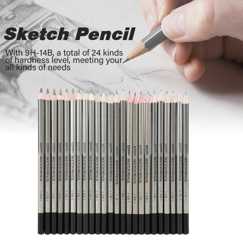 Walfront Drawing Pencils, 24 Pieces, 9H-14B Sketching and Drawing Pencils,