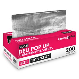200 Count Pre-Cut Deli Aluminum Foil Sheets, 12” Pop Up Foil Sheets for Restaurant, Disposable Foil Sheets for Food, Tin Foil Sheets for Burrito, Hot Dog or Sandwich