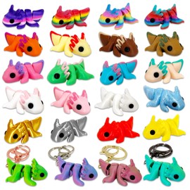 Giggiftrio 24 Pack 3D Printed Articulated Axolotl Figures – Colorful Mini Animal Fidgets – 4 Portable Editions for Keys, Bags & More