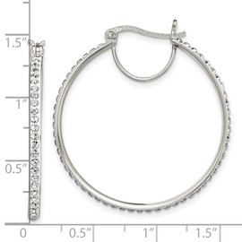 925 Sterling Silver Polished Hinged post White Crystal Element Hoop Earrings 33x2mm Wide-Hoop Earring for Women