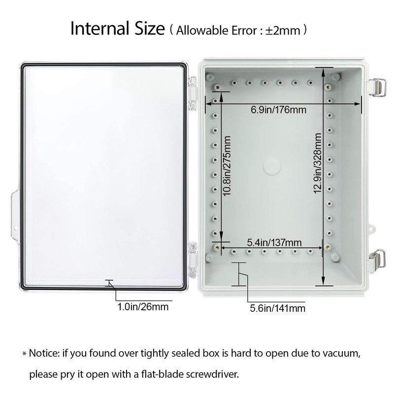 LeMotech Electrical Box, IP67 Waterproof Hinged Clear Cover Stainless Steel