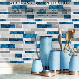 GRIPRO Peel and Stick Wall Tile 12"x12" 3D Adhesive Backsplash Tile for Kitchen, Bathroom 3D Wall Panels (10 Sheets, Blue)