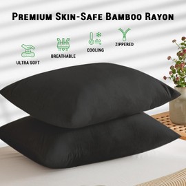 Gogreen Bamboo Rayon Waterproof Pillow Protector, Breathable Pillow Cover, Cooling Pillow Case Protector with Zipper, Super Soft Pillow Case Cover with Zipper (2 Packs, King 20"x36", Black)