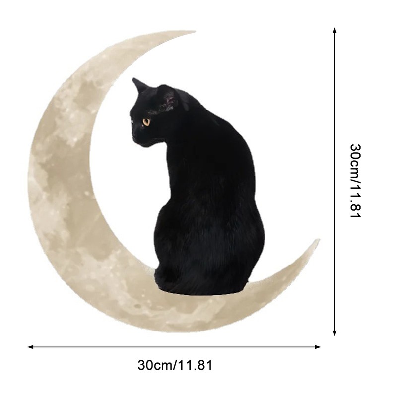 Metal Black Cat Moon Hanging Sign Cat On The Moon