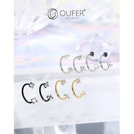 OUFER 2PCS 316L Surgical Steel Horseshoe Nose Rings Hoops, 20G Push Pin Threadless Nose Rings For Women Men, Double Crystal Horseshoe Septum Lip Eyebrow Helix Daith Ear Piercing Jewelry-7mm and 8mm