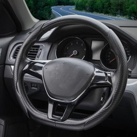 UREHEPO - Funda de fibra de carbono para volante de coche, piel de microfibra antideslizante y transpirable, accesorios universales para volante, color negro