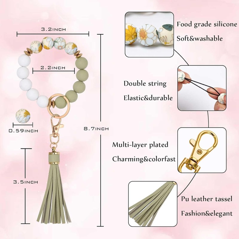 Pulsera de silicona con abalorio, llavero para mujer, con borla