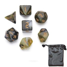 7pcs/Set D4 D6 D8 D10 D12 D20 Dichromatic Polyhedral Dices for Beginner Role Playing Game D&D Dice Set Party Table Board Game Supplies，with A Silver Pouch(YellowBlack)