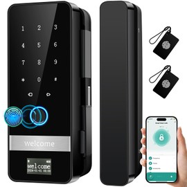 Smart Glass Door Lock, 2025 New Keyless Entry Door Lock, Biometric Fingerprint Glass Door Lock, Electronic Keypad Door Lock with App Control, Sliding Door Smart Lock for Office, Home, Store