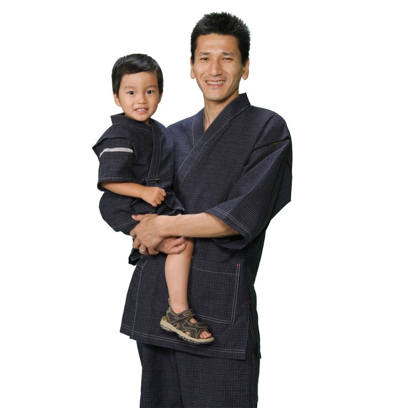 Watanosato Children's Jinbei, Boys Kurume Chijimi Woven Literature Pattern, 90/100/110/120/130/140/150,