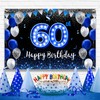 Happy 60th Birthday Backdrop Banner Blue Black Theme Background with
