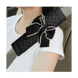 SHMZK 2 PCS Car Seat Belt Pads, Cute Bow Comfy Car Seatbelt Shoulder Strap Pads Covers, Leather Seatbelt Cushion Pads Suitable for Women Girls, Universal Car Interior Accessories (Black)