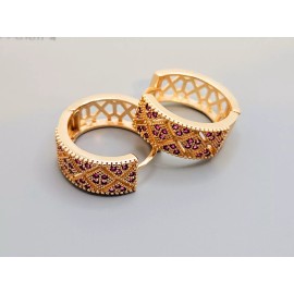 Unbranded 18K Gold Plated Design Hoop Earrings, with Purple Cubic Zirconia